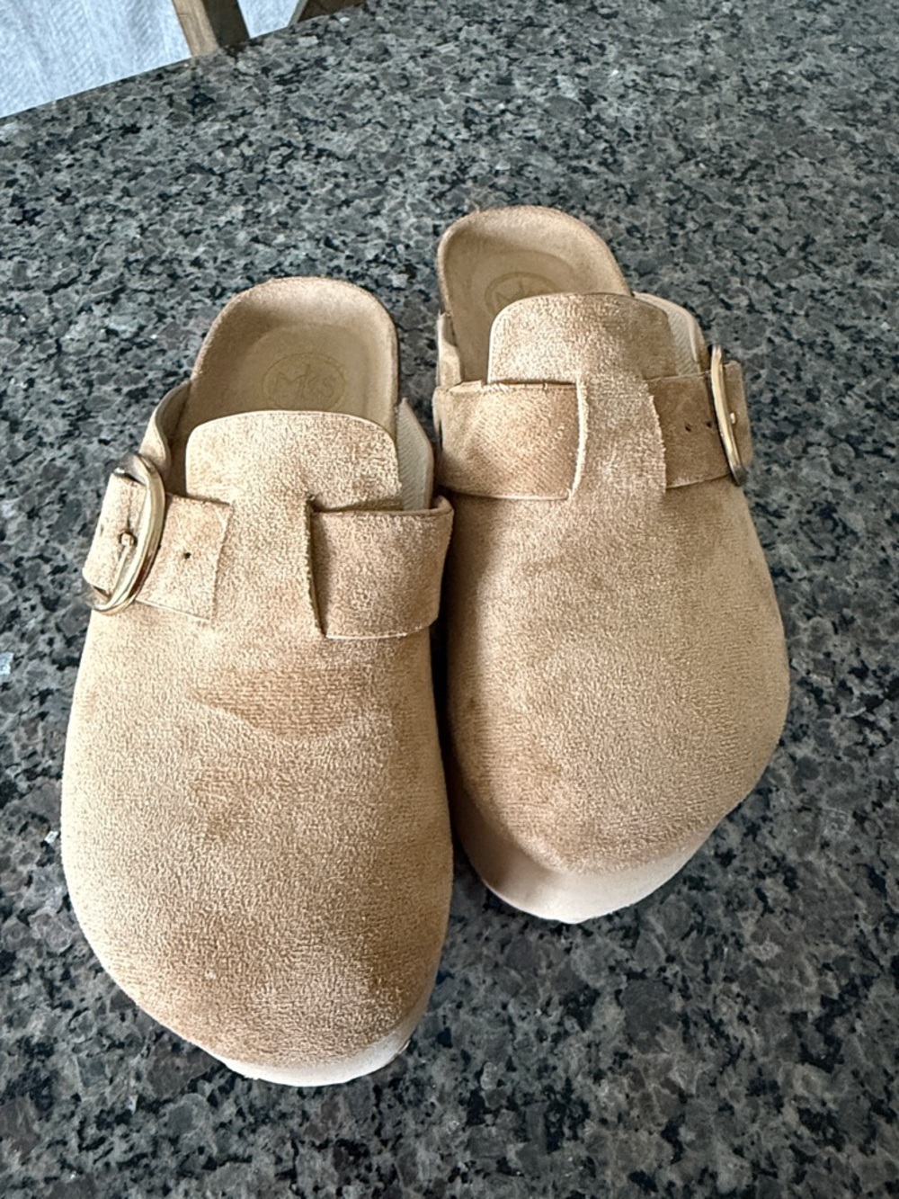 Faux Suede Slip-On Platform Clogs in Tan